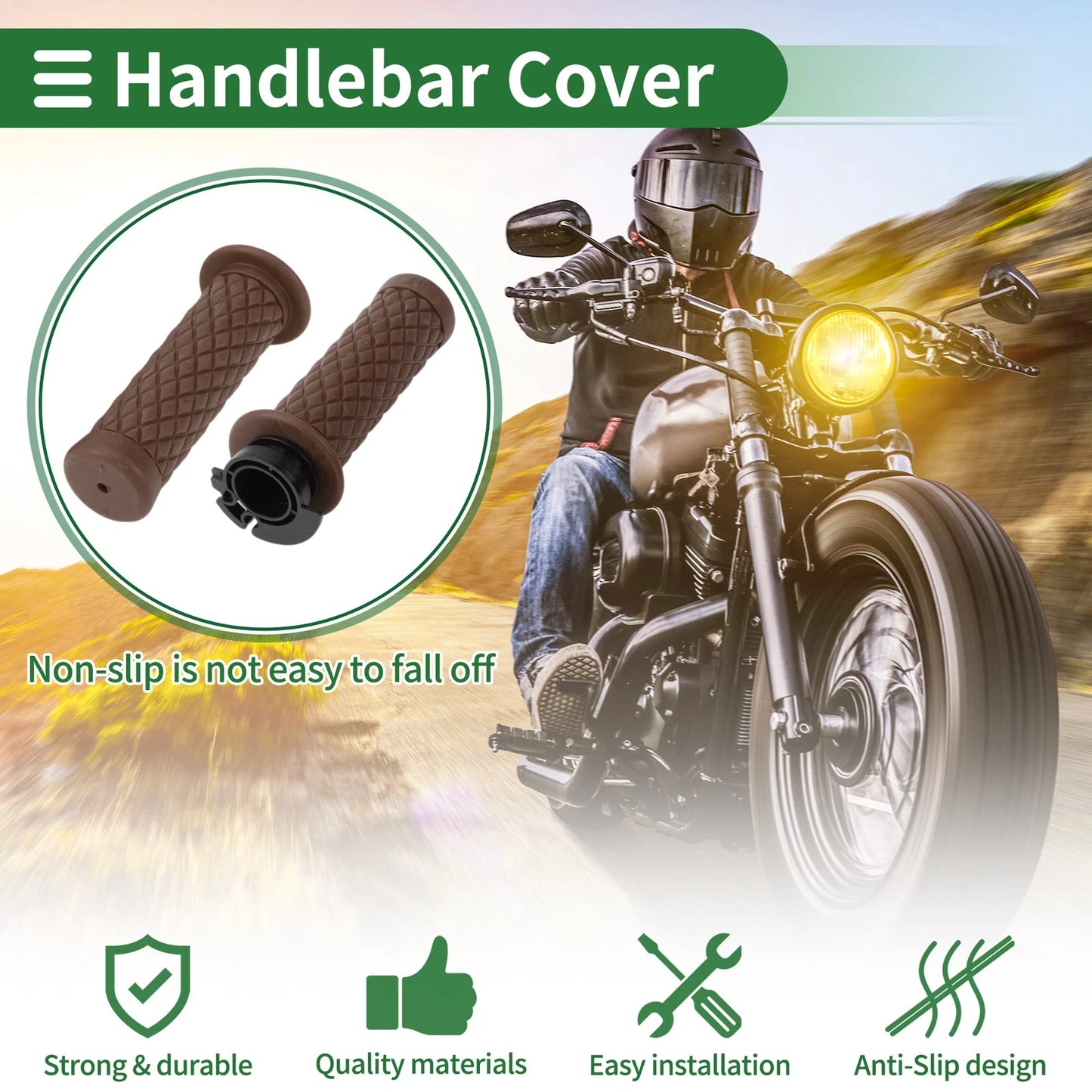 7/8" 22mm Hand Grips Cover Kit Throttle Grips TPU Brown for Motorcycle
