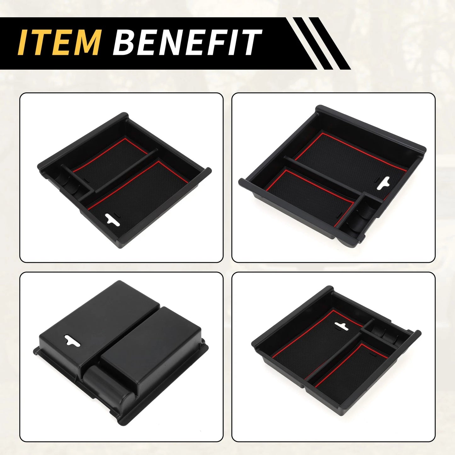 Center Console Organizer Insert Tray for Toyota Tacoma (2016-2021) Black Red