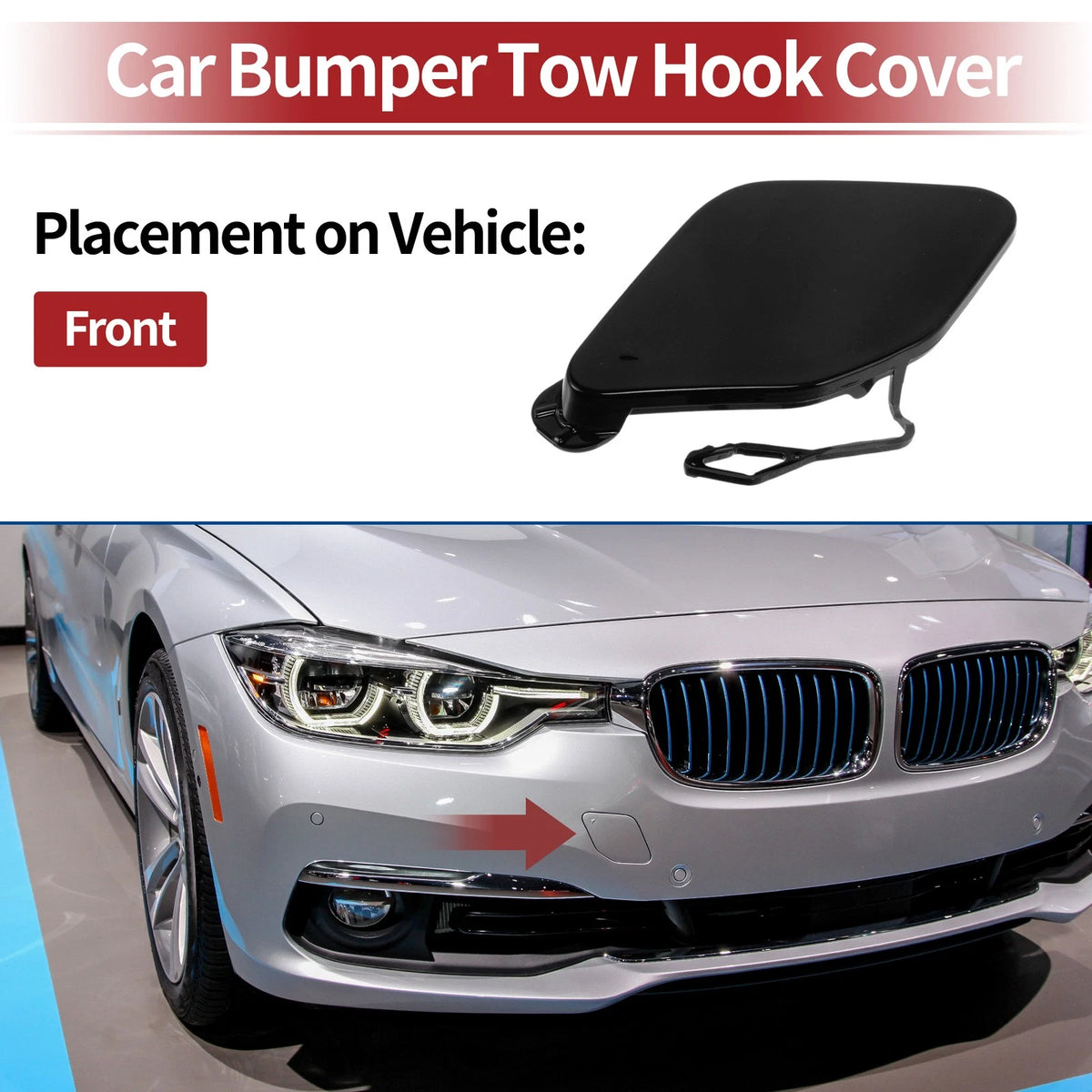 Front Car Bumper Tow Hook Cover for BMW 320i (2016-2018) - Black 1 x Cover