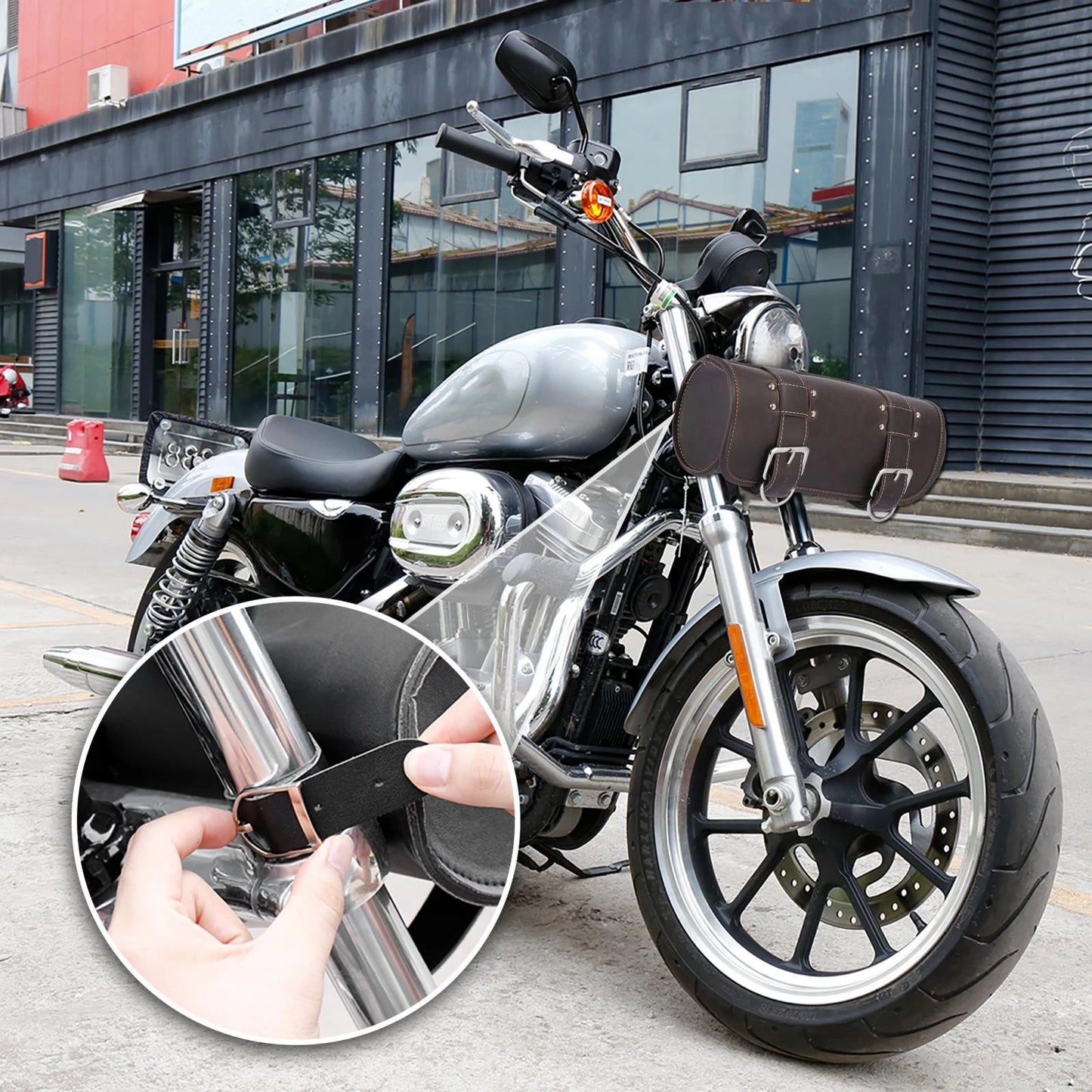 Waterproof Faux Leather Handlebar Tool Bag for Universal Motorcycle