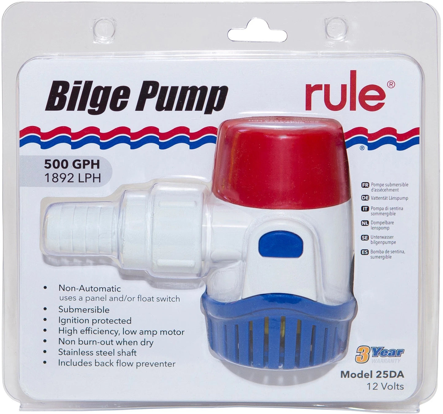 Rule Bilge Pump 500GPH Non-Automatic 12V Backflow Preventer for Boats