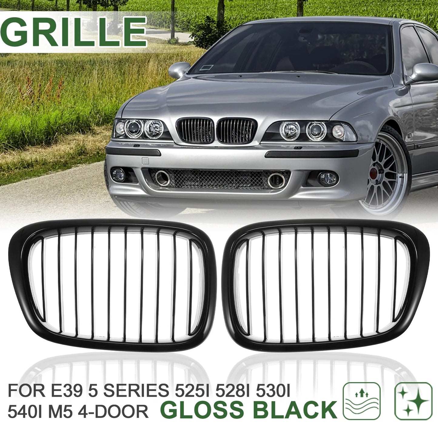 Glossy Black Front Kidney Grille for BMW 528i 540i Sedan (1997)