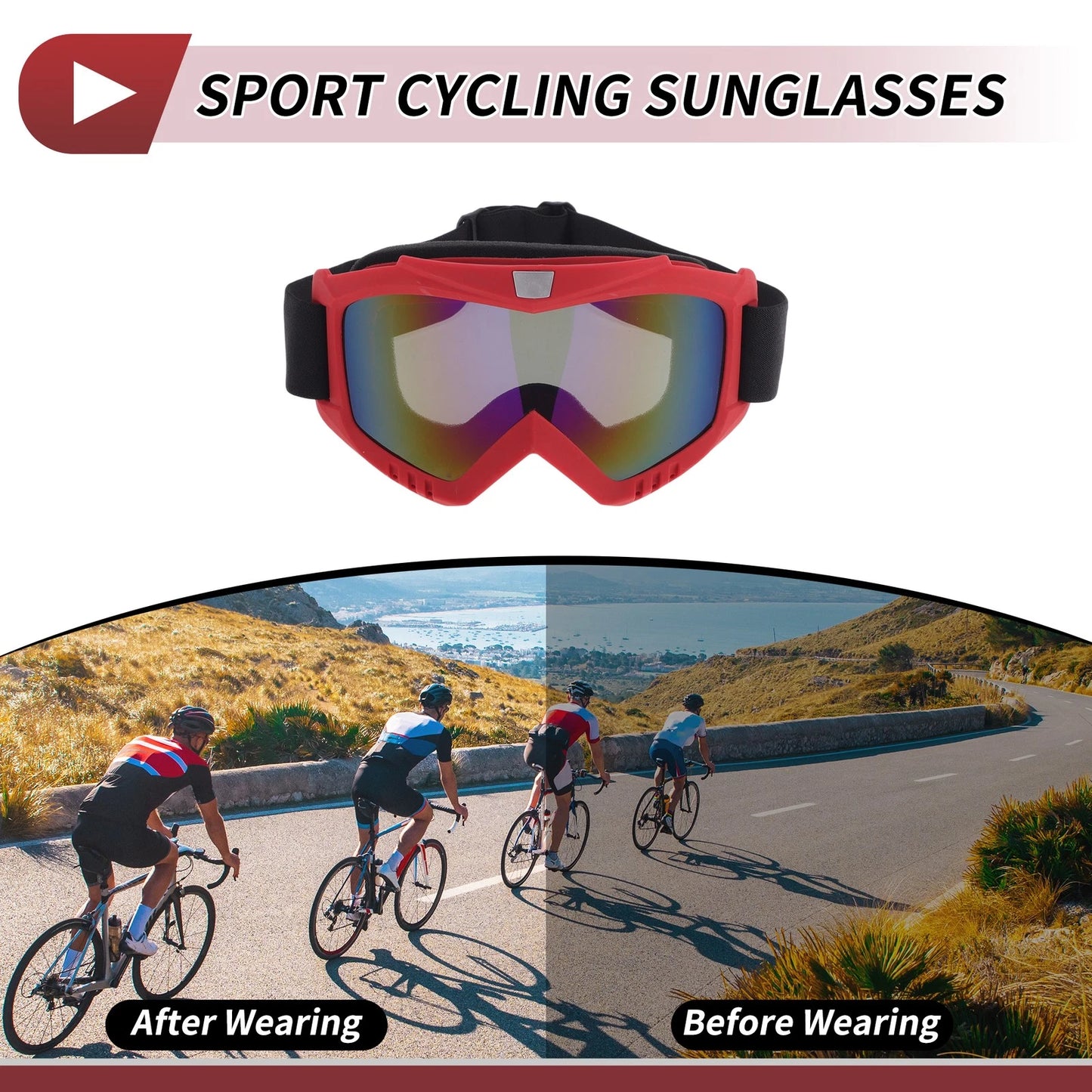 Motorcycle Riding Goggles Blue Purple Lens Red Frame PC Cycling Sunglasses