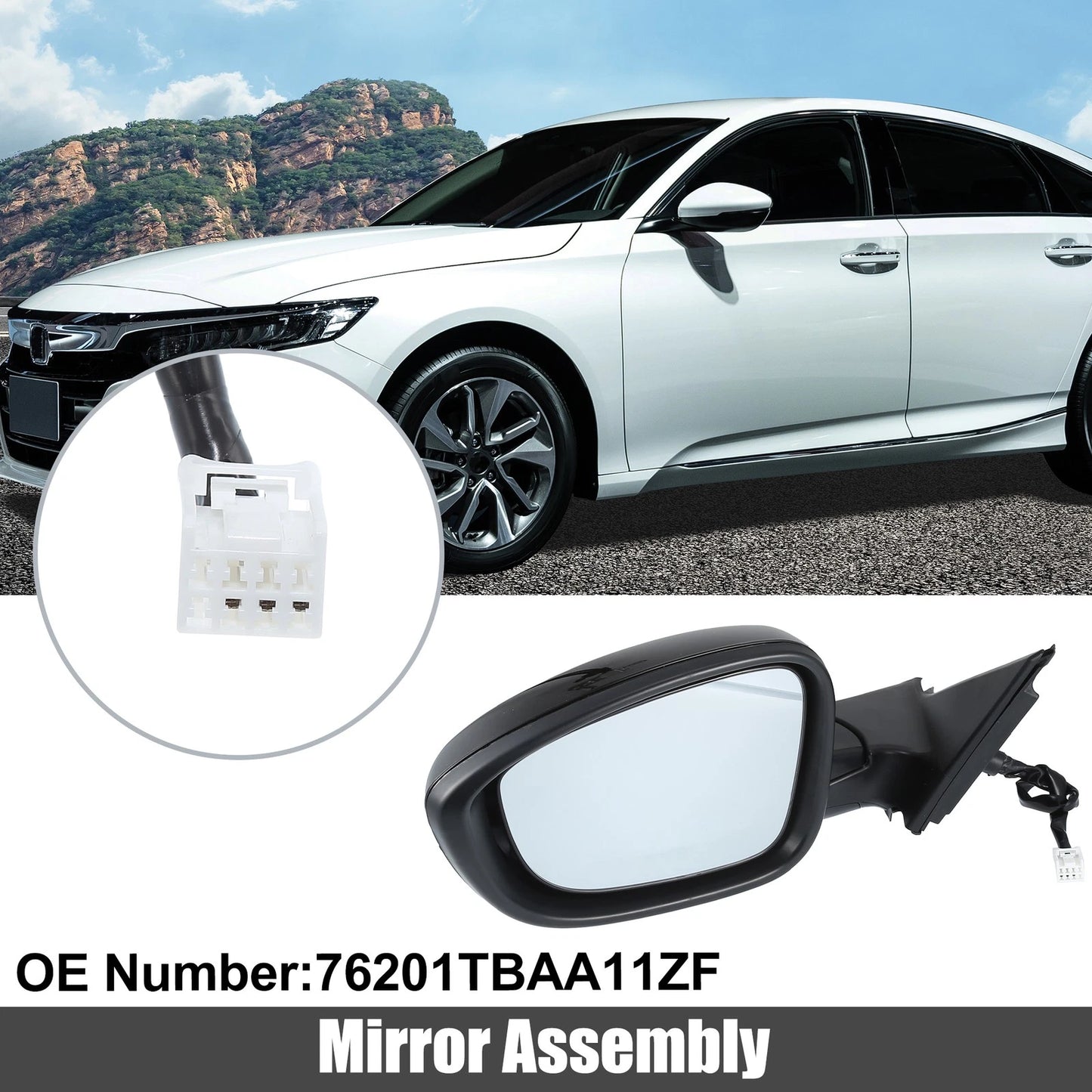 Left Side Door Mirror Assembly Black for Honda Accord LX Sport (2018-2022)