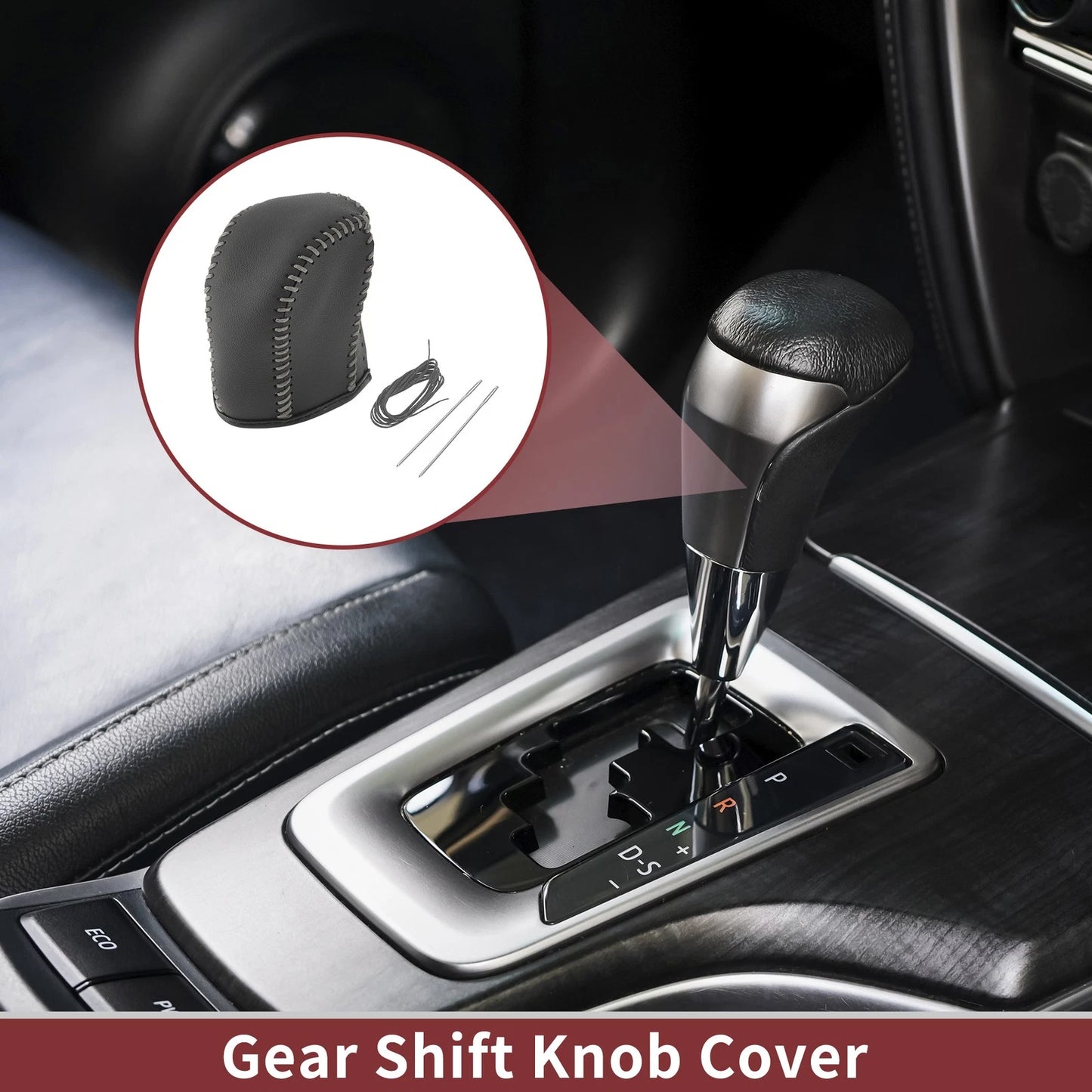 Gear Shift Knob Cover for Acura TL Black Grey Faux Leather (2009 - 2014)