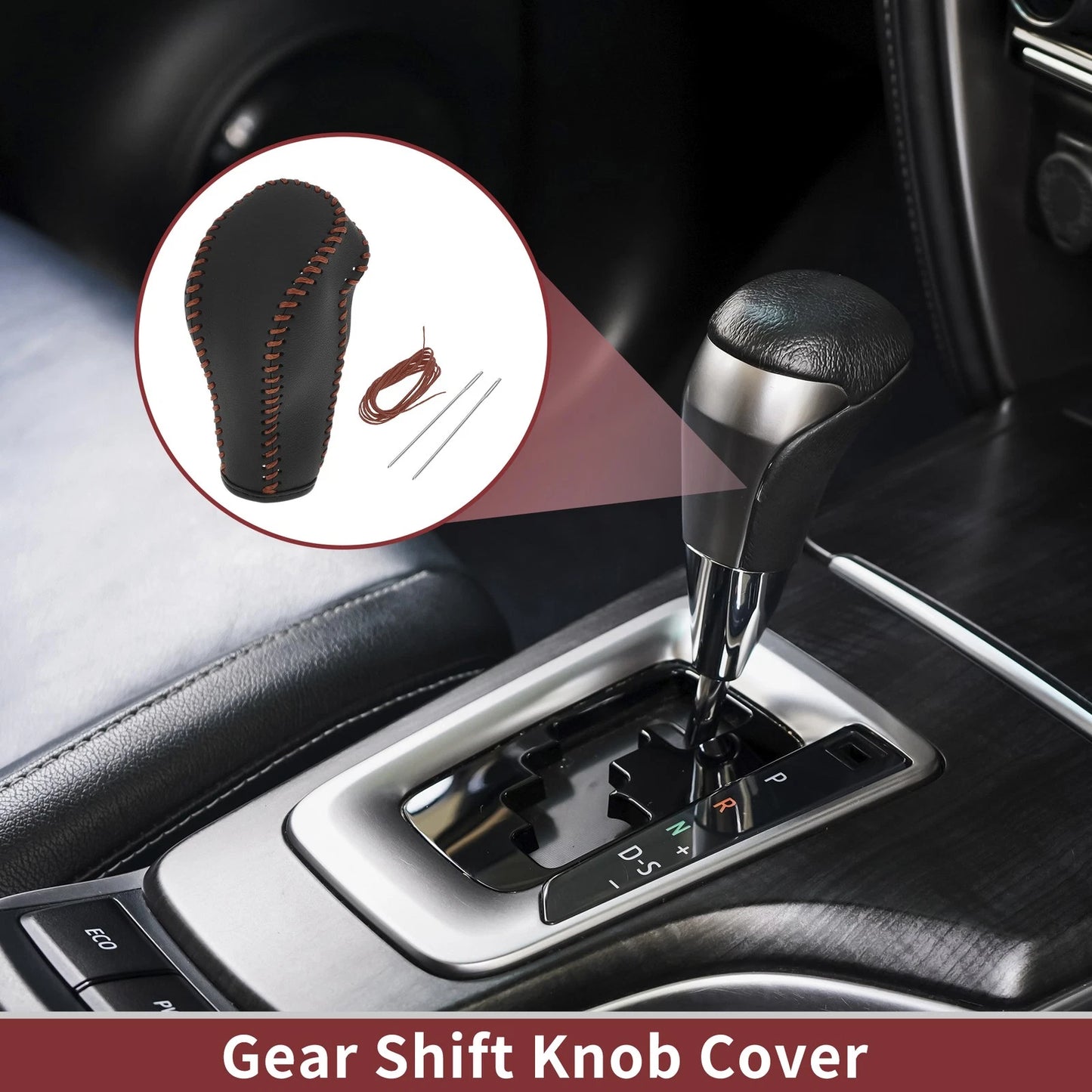 Gear Shift Knob Cover for Infiniti FX35 (2009-2013) Black Brown Faux Leather