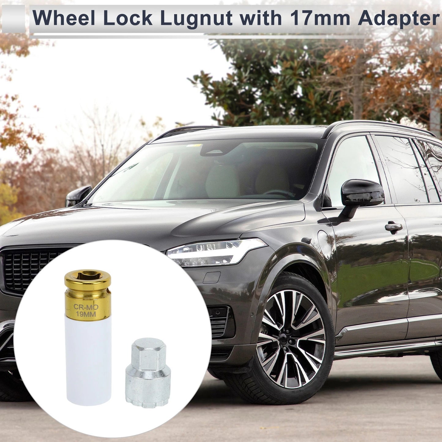 Wheel Lock Lugnut with 19mm Adapter Key Socket for Volvo