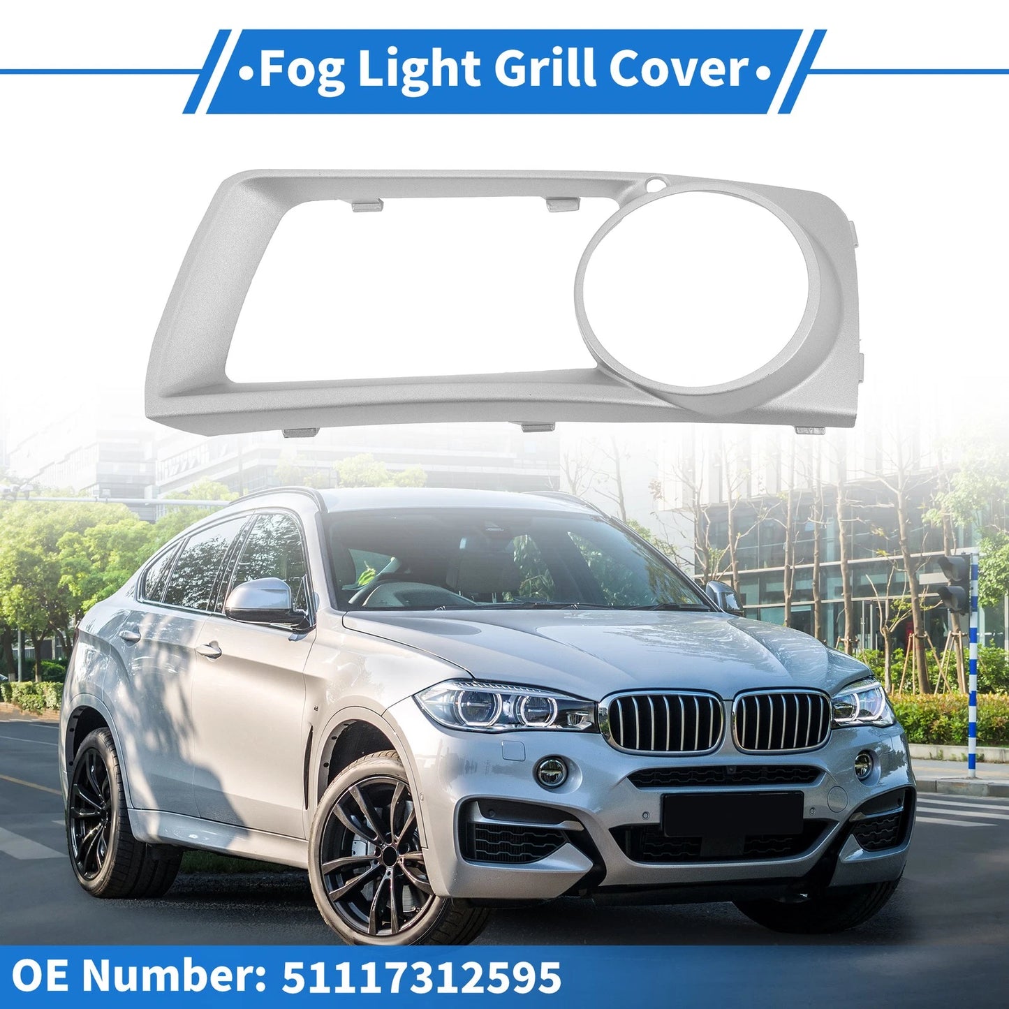 Front Left Fog Light Grill for BMW X6 (2012-2014) - 1 x Silver Tone