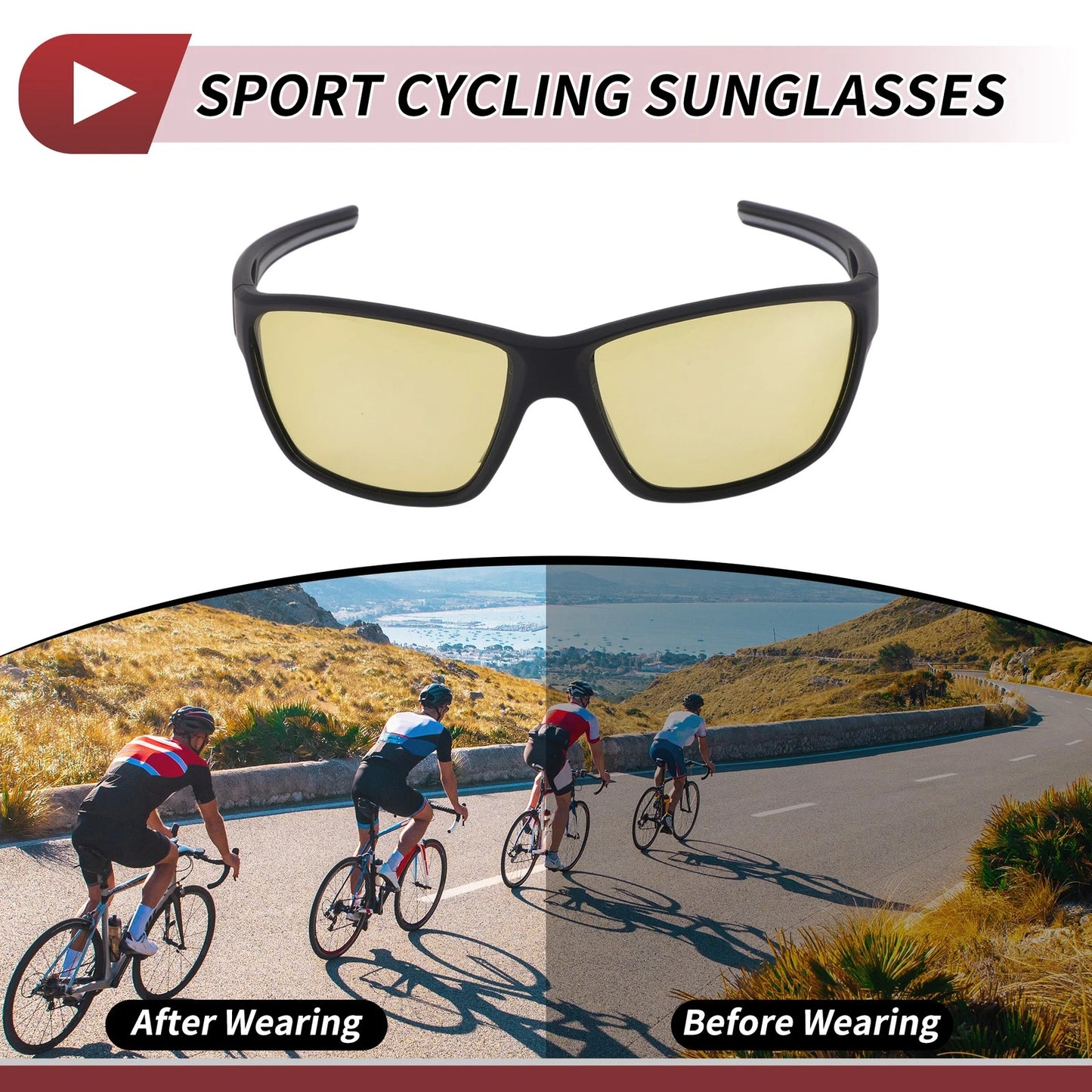 Set Motorcycle Riding Goggles Yellow Lens Black Gray Frame PC UV400