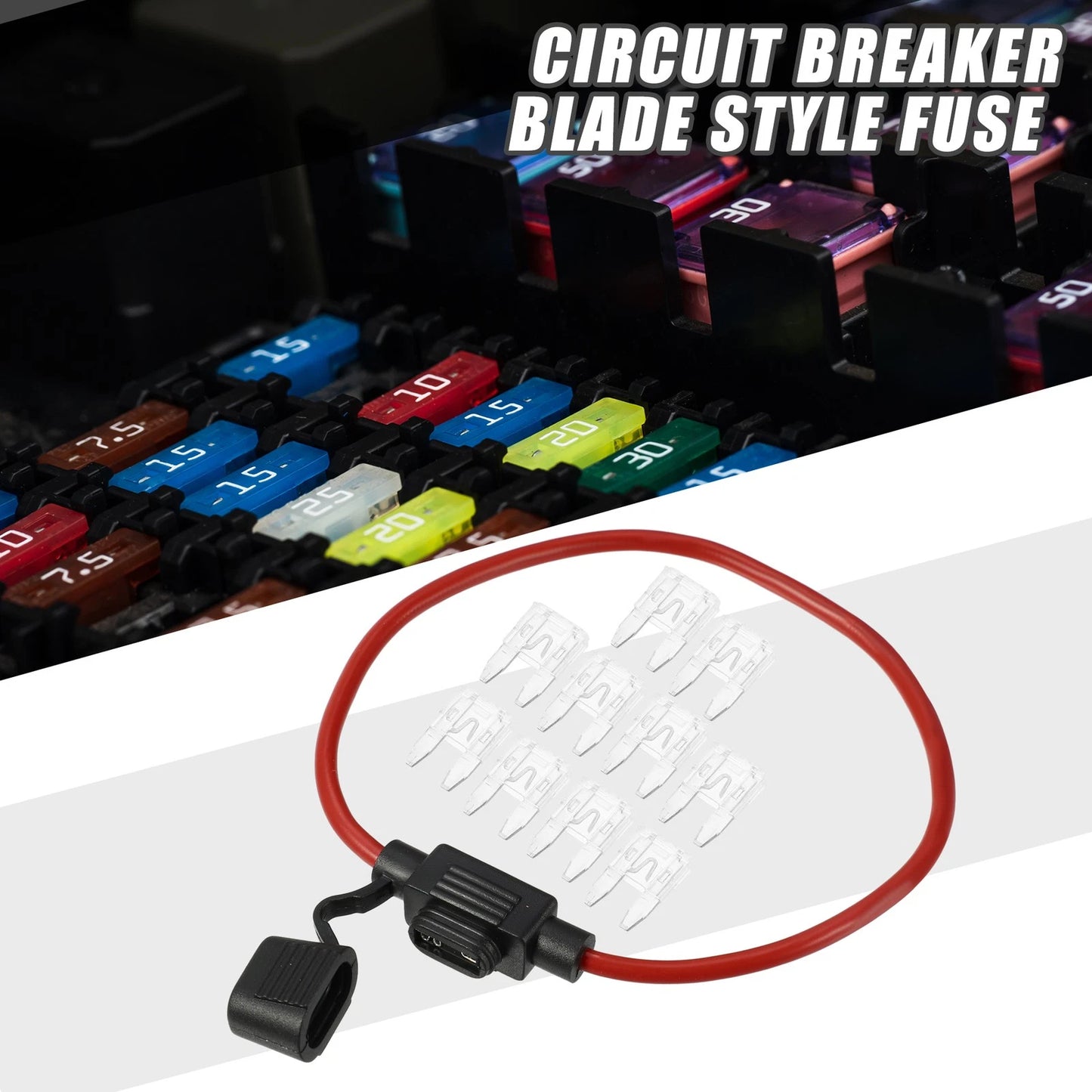 25A Mini Blade Style Fuse & 12 AWG Fuse Holder for Car