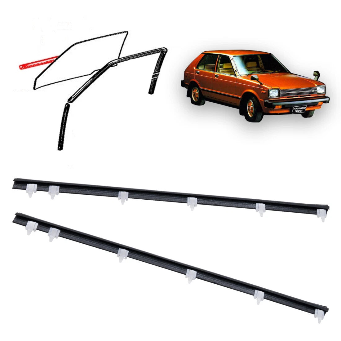 Front Door Glass Weatherstrip for Toyota Starlet P60 KP61 KP62 4DR/5DR