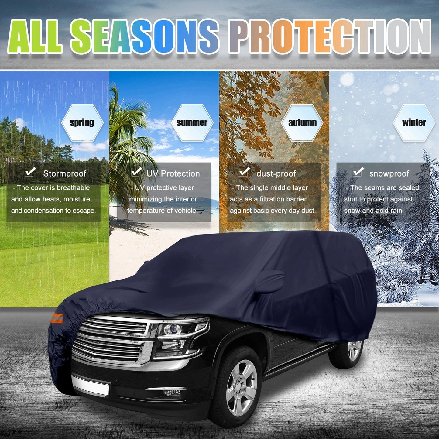 Car Cover for Chevrolet Tahoe 4-Door SUV (2007-2024) Navy Blue 190T PU