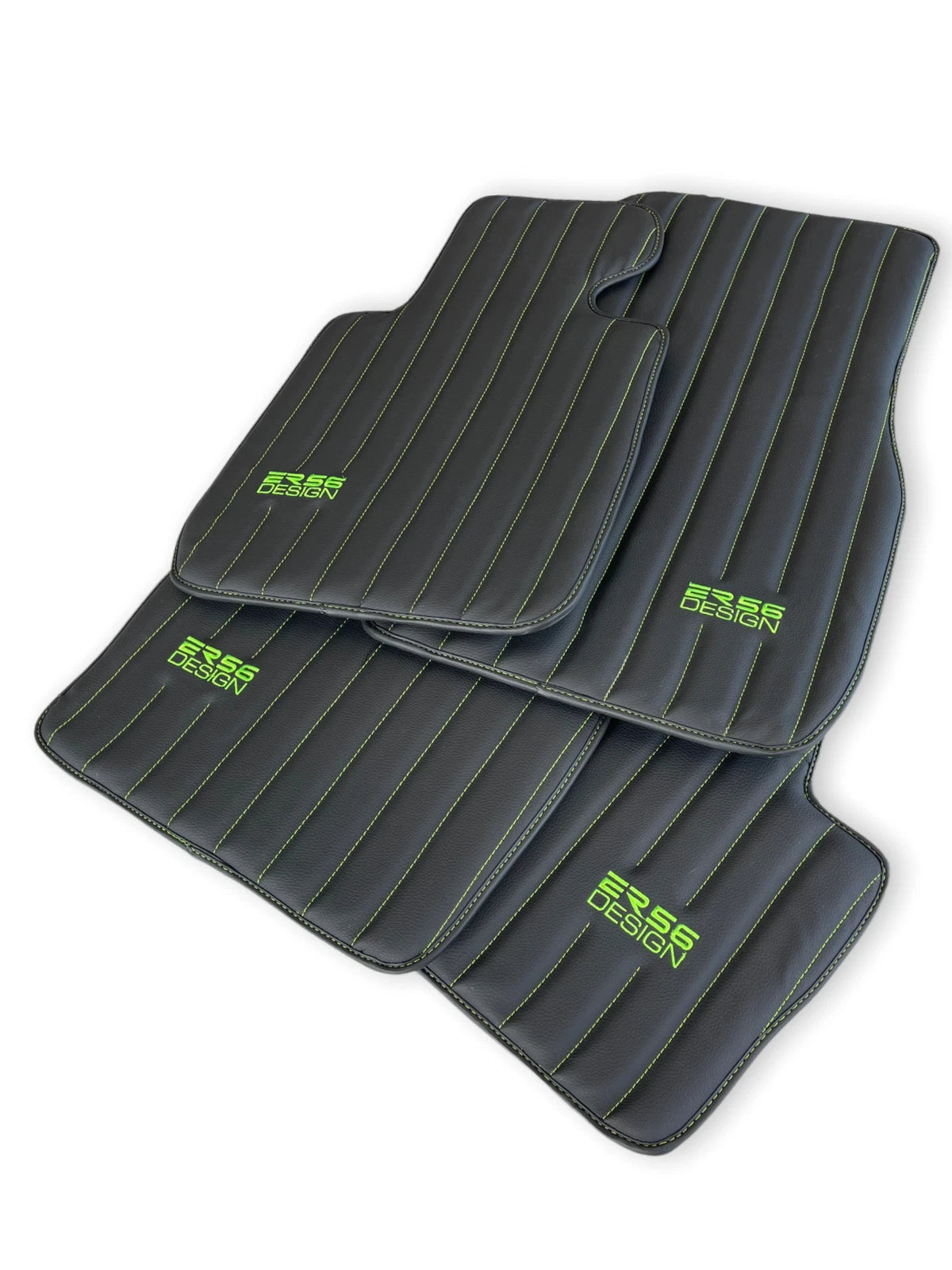 Floor Mats for Rolls Royce Dawn Black Leather 2016-2019 2 x ER56 Design Green Logo