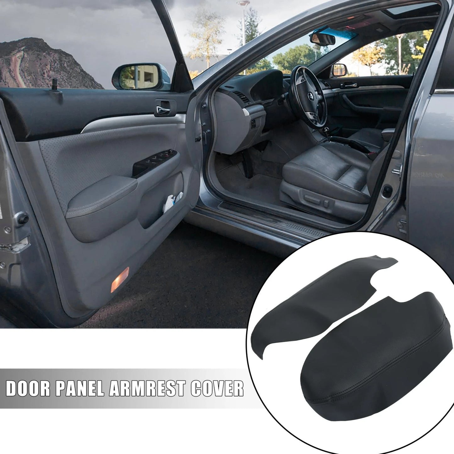Pair Front Door Cover Trim Armrest Cover Pad for Acura TSX Black (2010-2014)