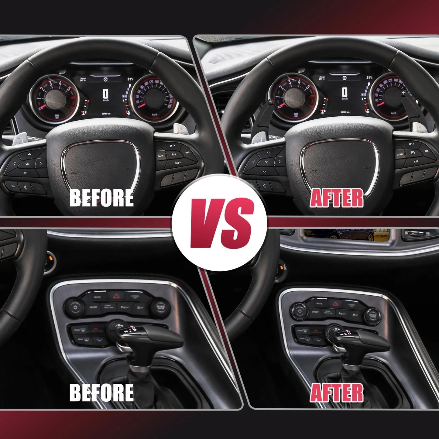 Steering Wheel Shift Paddle Extension Trim Set for Dodge Charger, Jeep (2011-2023)