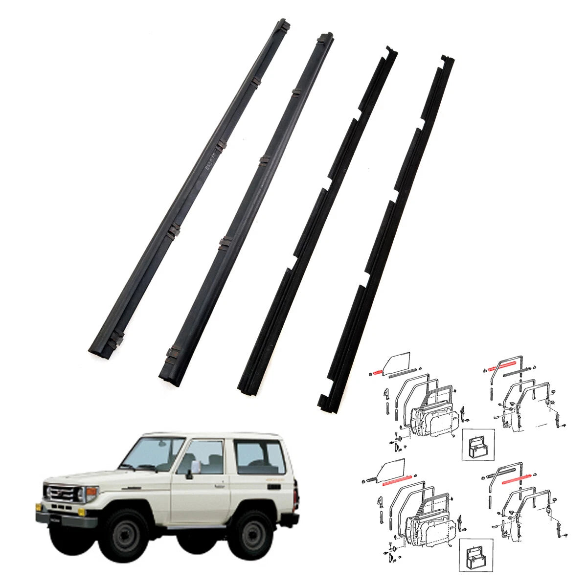 Front Door Glass Weatherstrip Vent Set for Toyota Land Cruiser 1999-2007