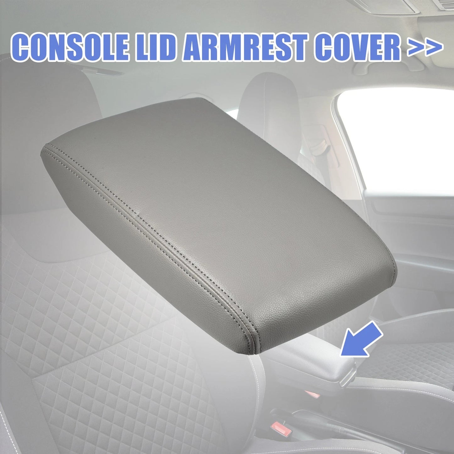 Car Center Console Lid Armrest Cover Faux Leather Gray for Toyota Highlander