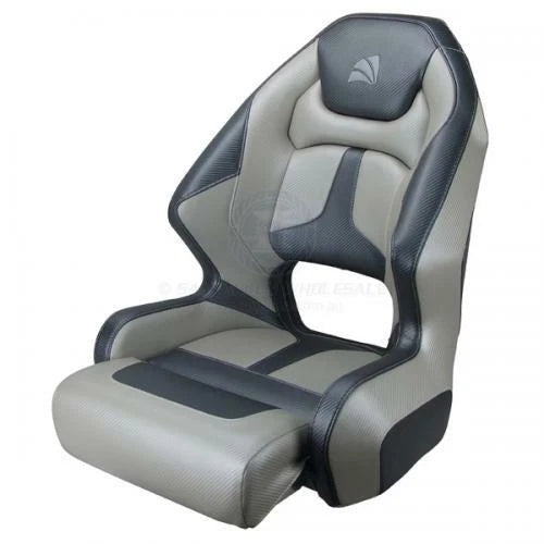 Relaxn Mako Series Premium Bucket Boat Seat Grey Carbon/Silver + Cover