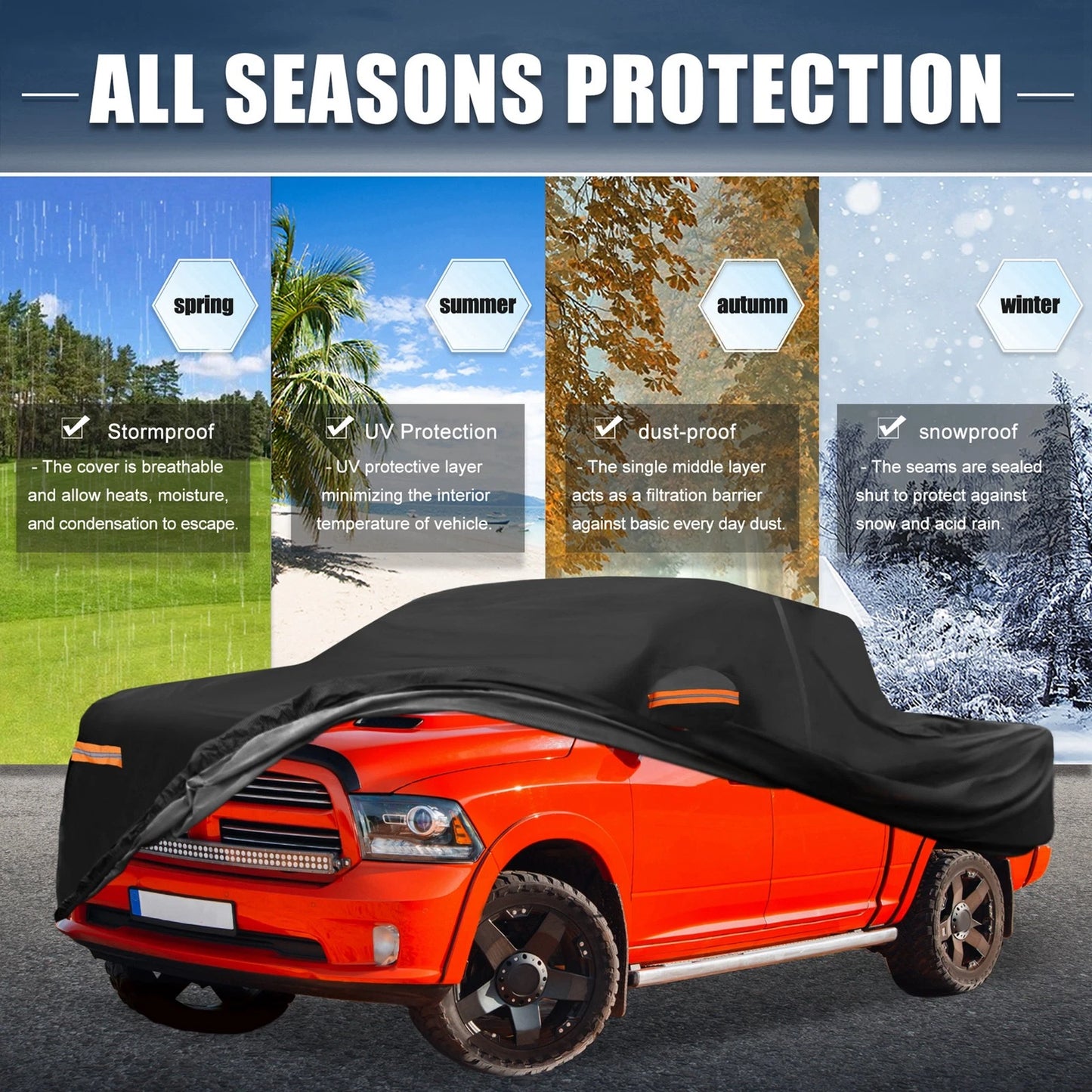 Waterproof 210D-PU Oxford Car Cover for Dodge Ram Crew Cab with Zipper Black