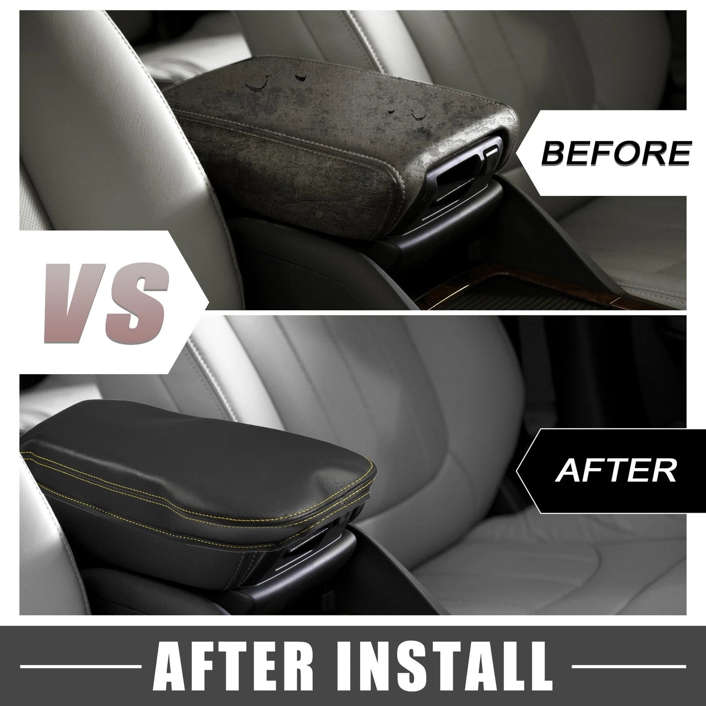 Center Console Armrest Cover for Toyota RAV4 2019-2023 Black Yellow Stitching