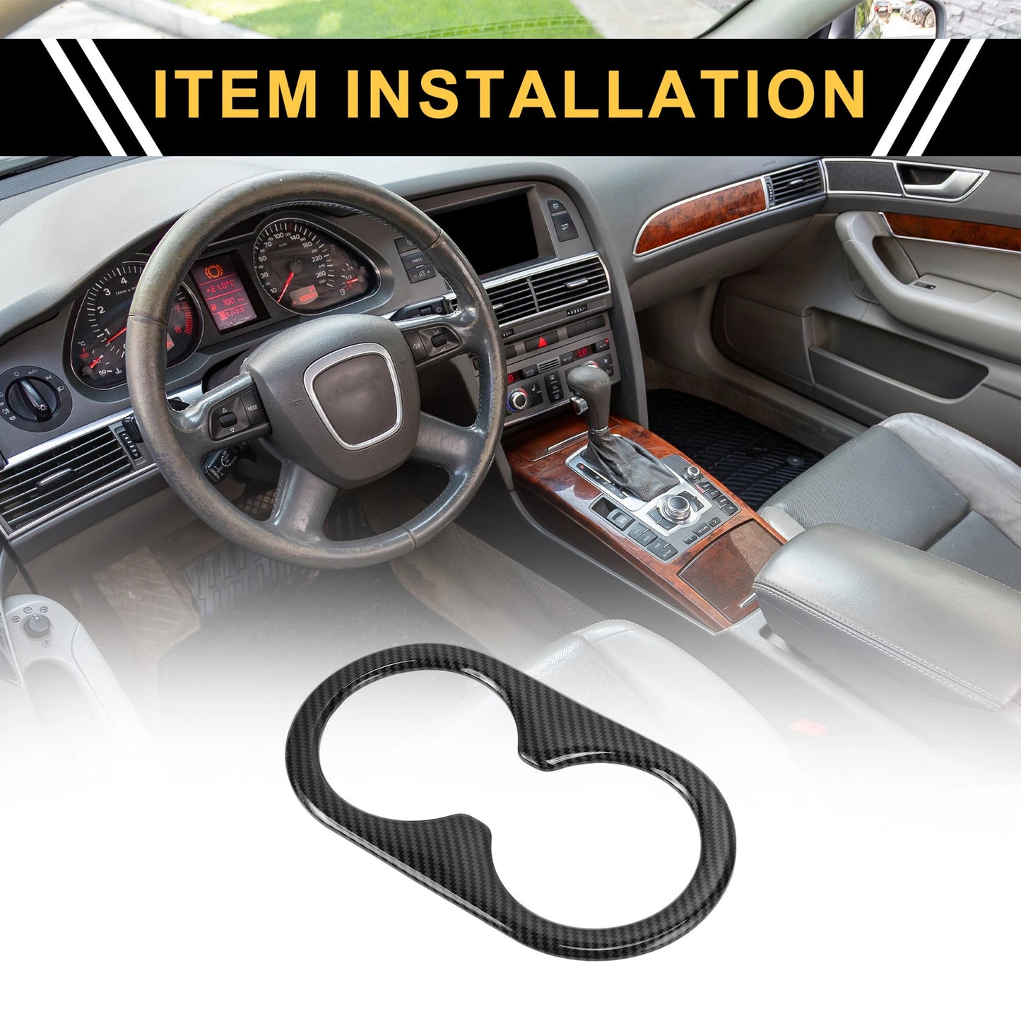 Carbon Fiber Car Cup Holder Trim for Ford F-150 (2021-2024)