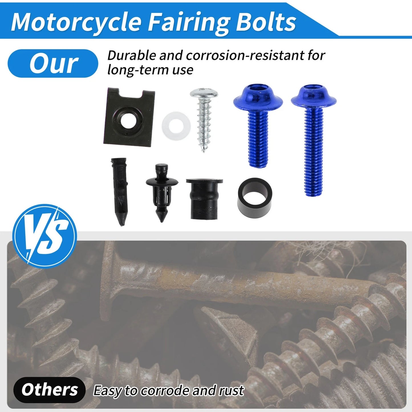 Windshield Bolts Stainless Steel Rubber Blue for Kawasaki Yamaha Suzuki