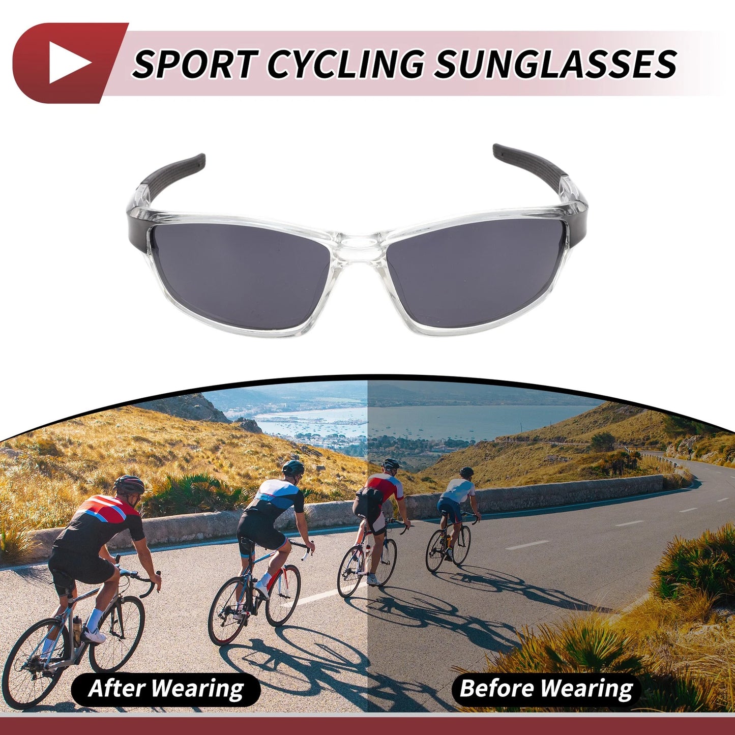 Riding Goggles Gray Lens Transparent Frame Tri-acetel Cellulose