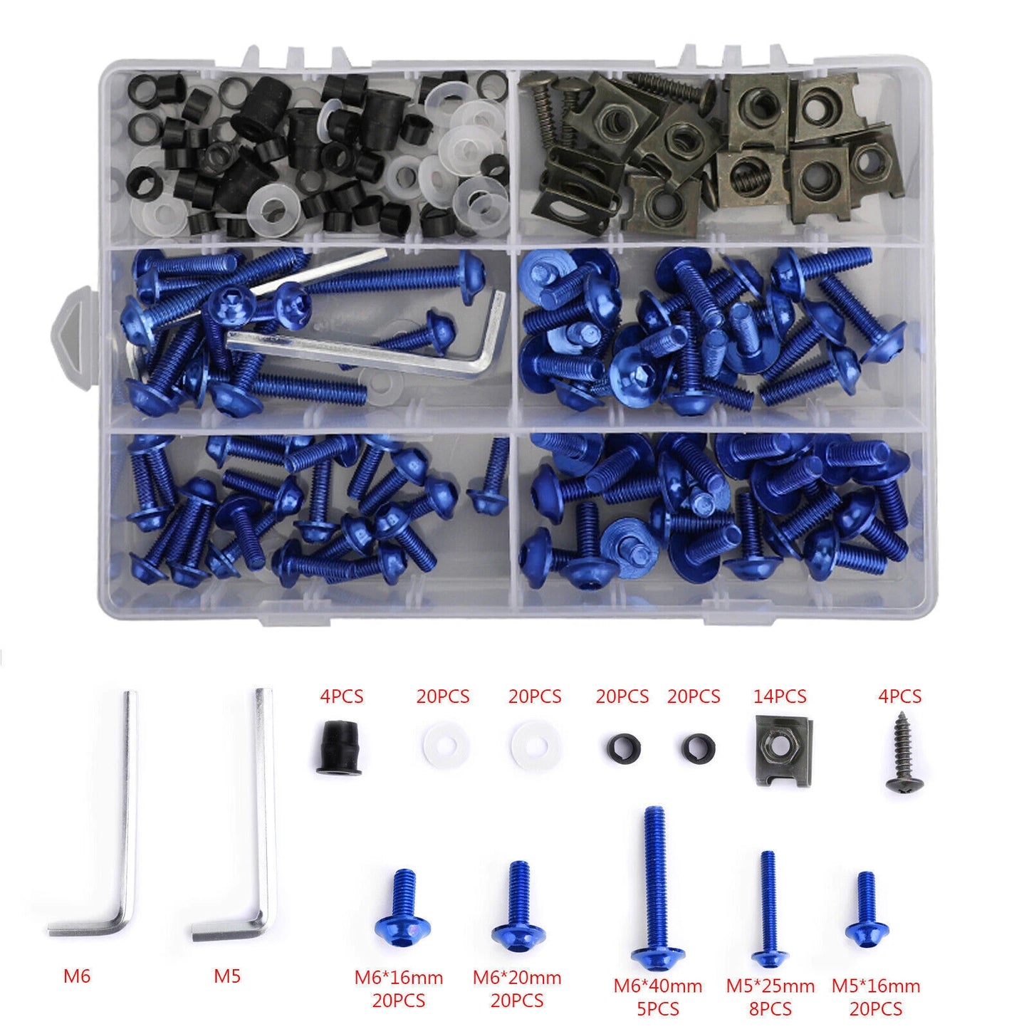 177 Pcs M5/M6 Fairing Screws Blue Bolts Trim for F3