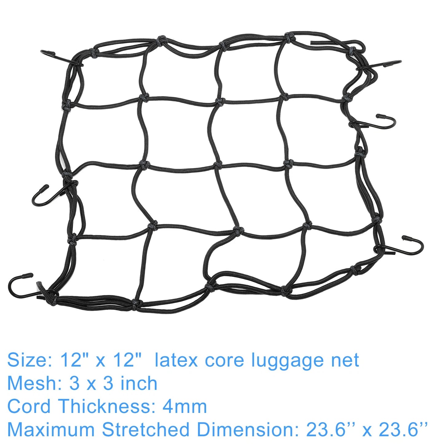 Luggage Net 12 x 12 Cargo Net for Motorcycle Black