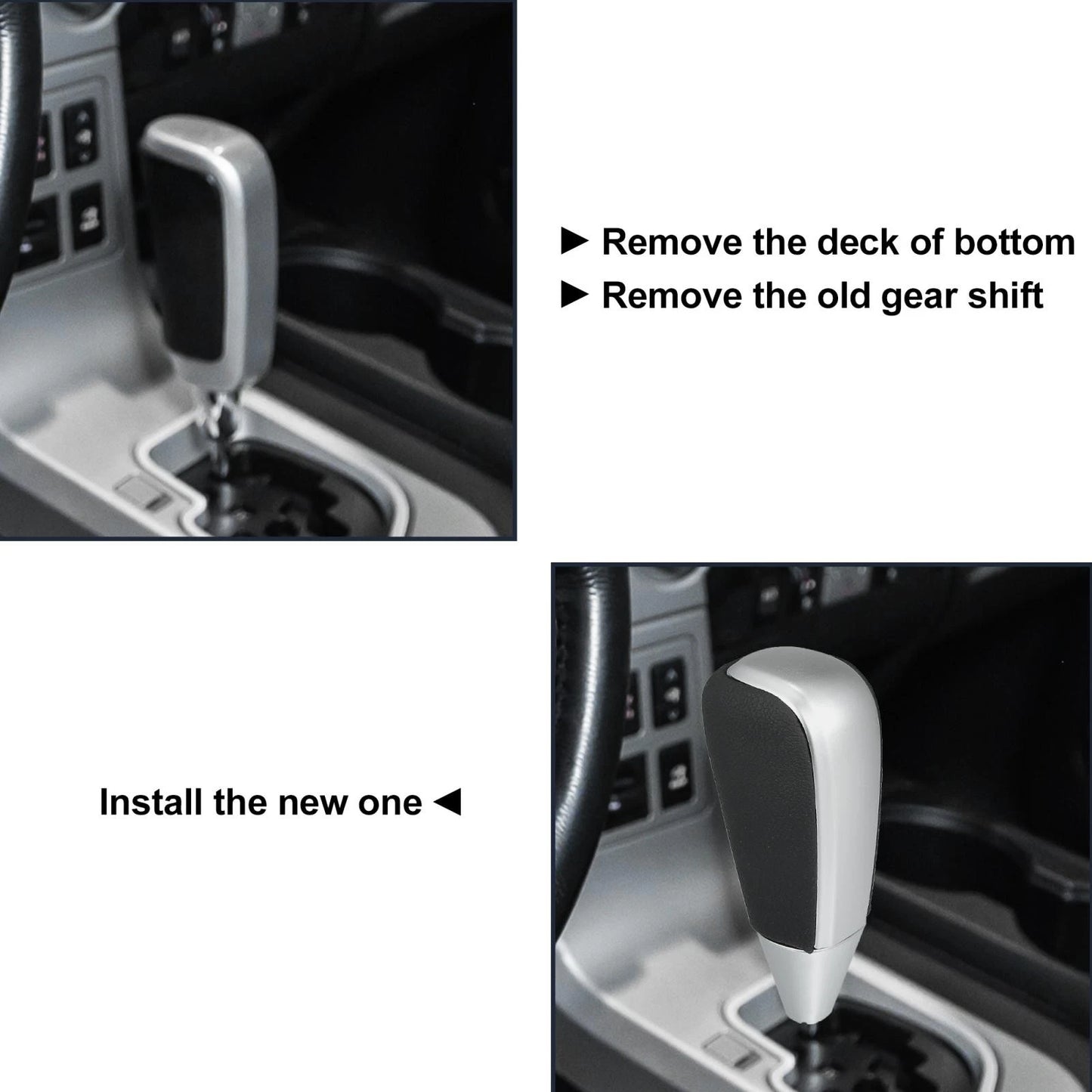 Gear Shift for Toyota Land Cruiser Black Faux Leather Silver Tone