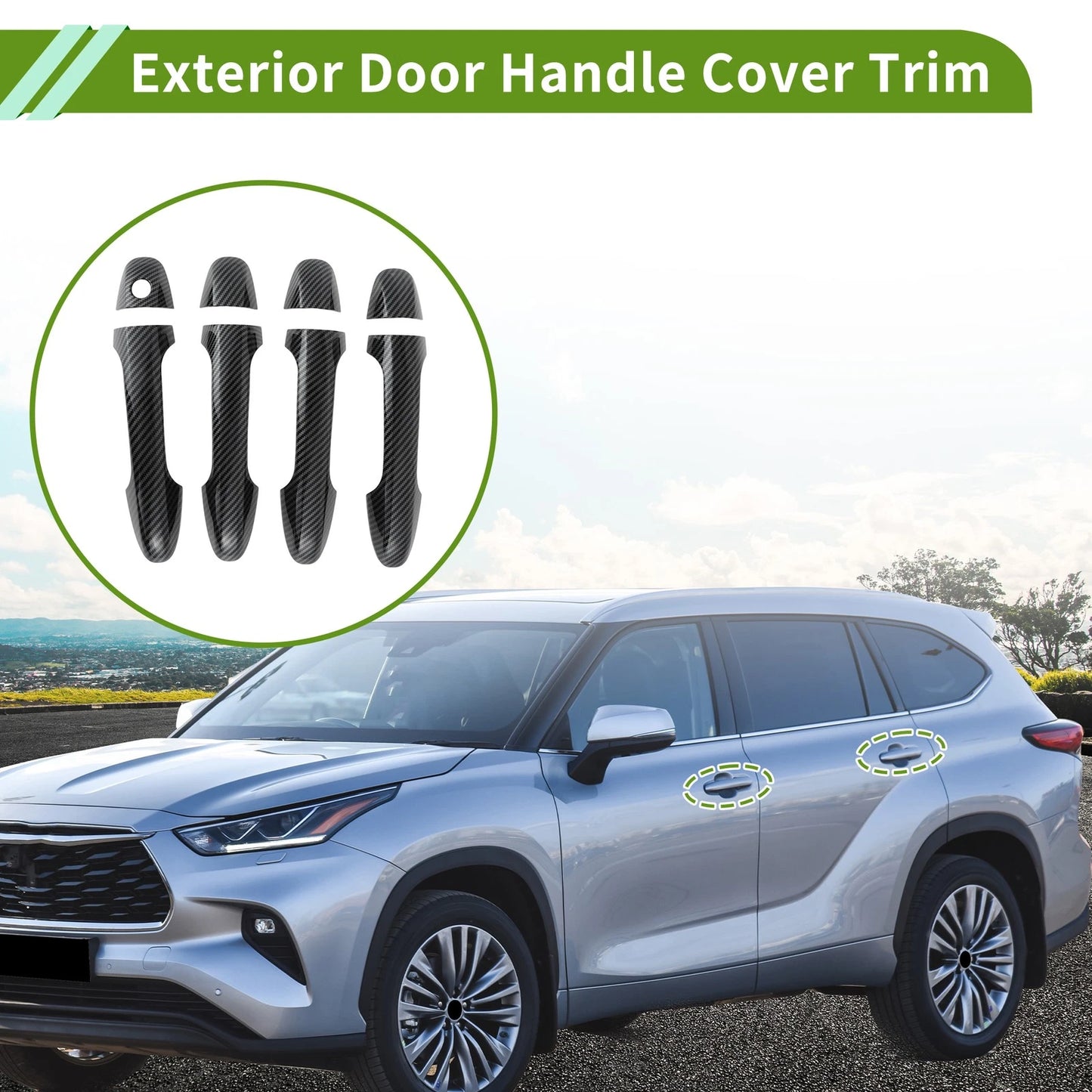 Exterior Door Handle Cover Trim for Toyota Highlander (2015-2019) Carbon Fiber
