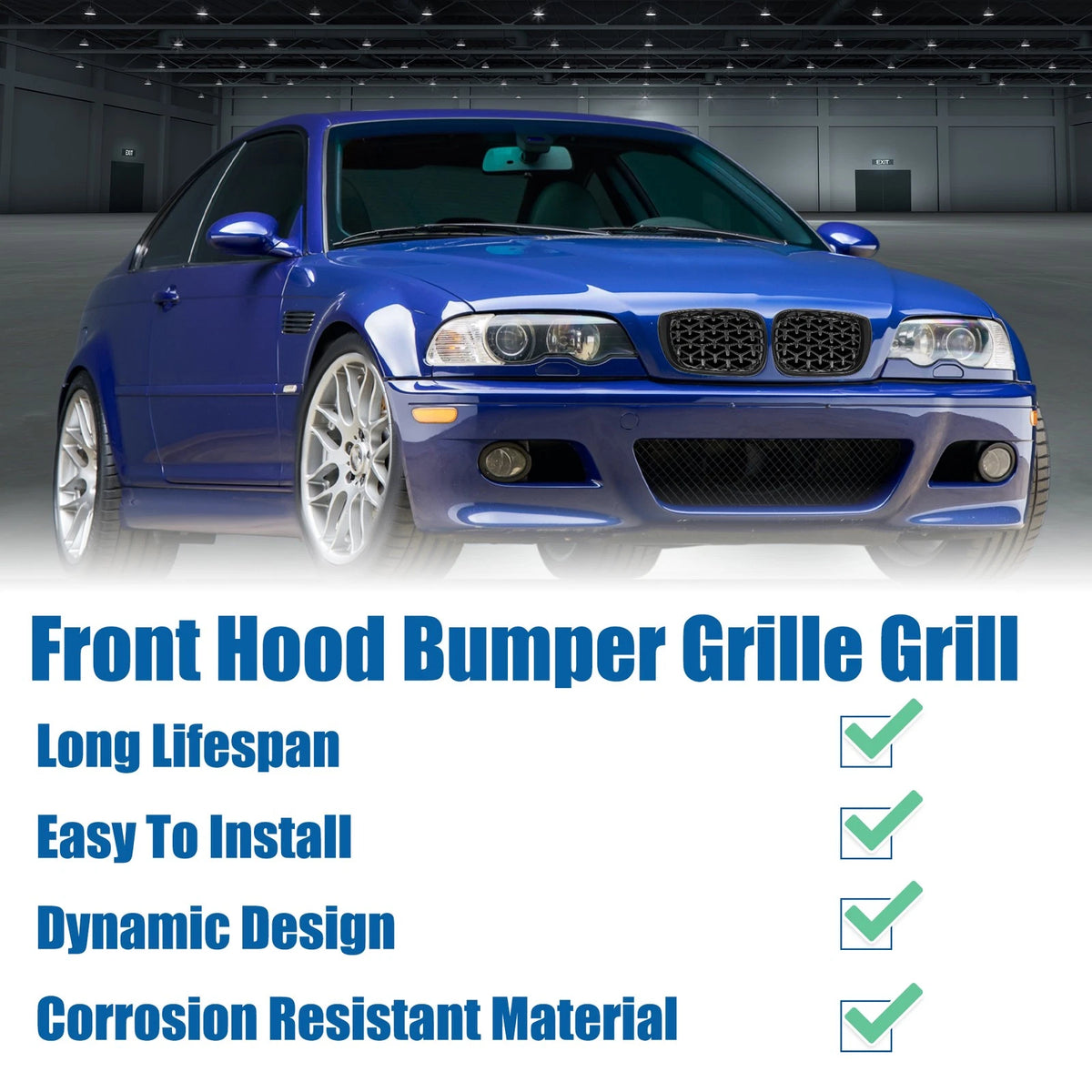 1 x Front Hood Bumper Grille Grill for BMW 3 Series (2002-2005) Gloss Black
