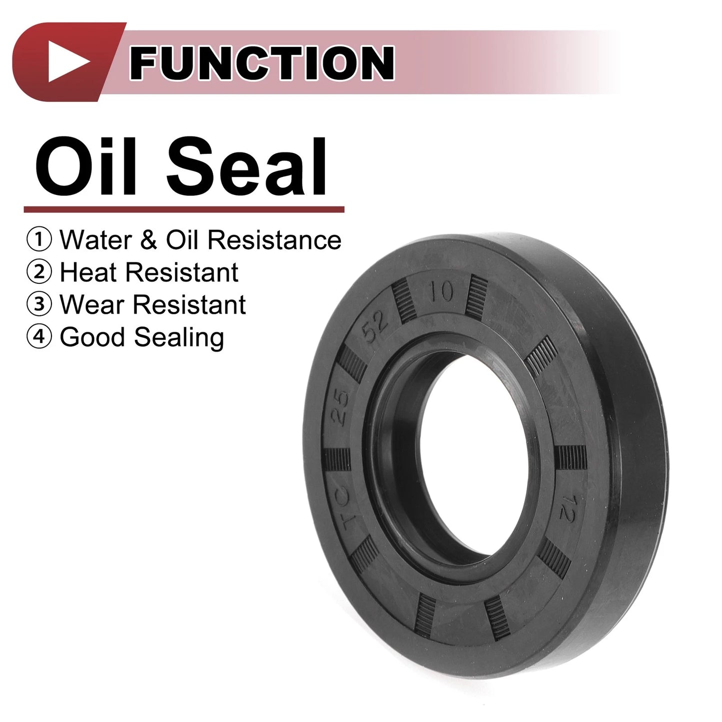 Rotary Shaft Seal / 25x52x10mm / Nitrile 70D Black 5 Pcs for Automotive