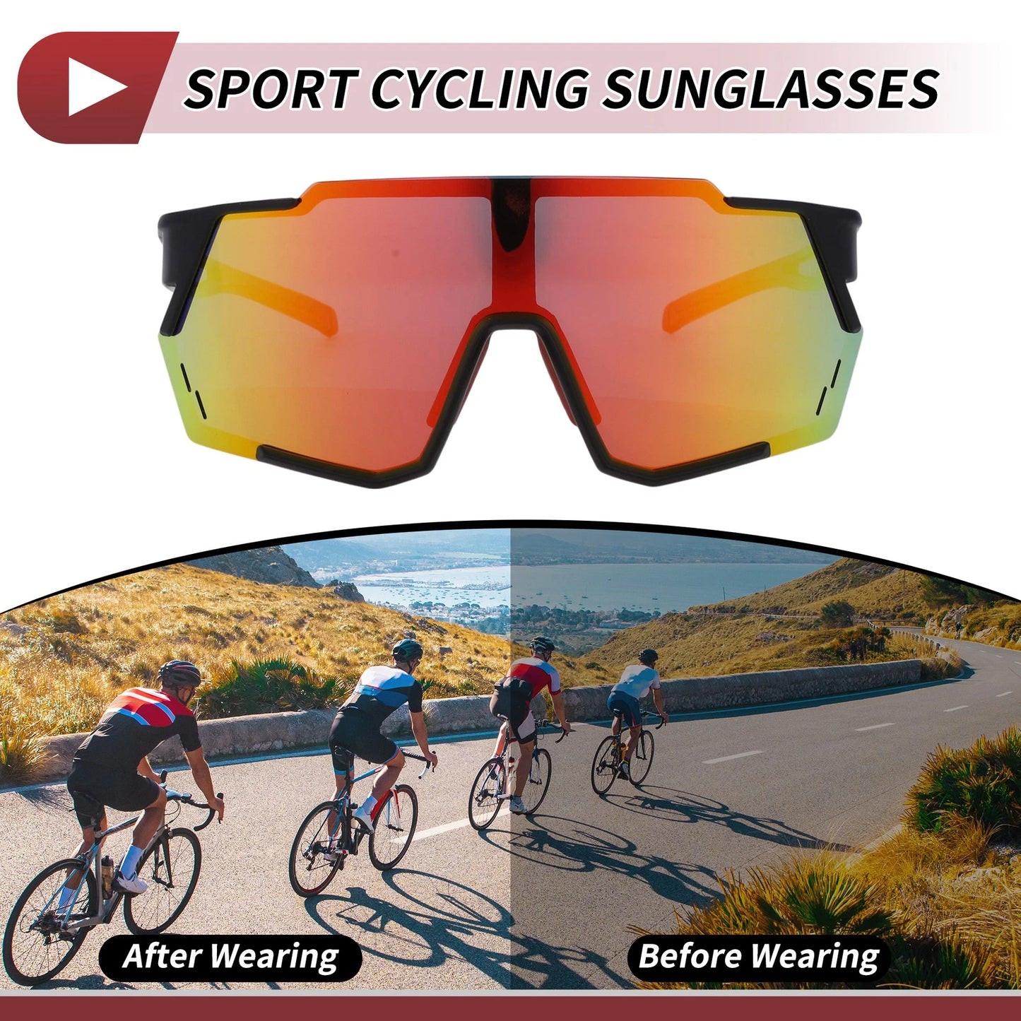 1 Pc Motorcycle Riding Goggles Red Black Tri-Acetyl Cellulos PC