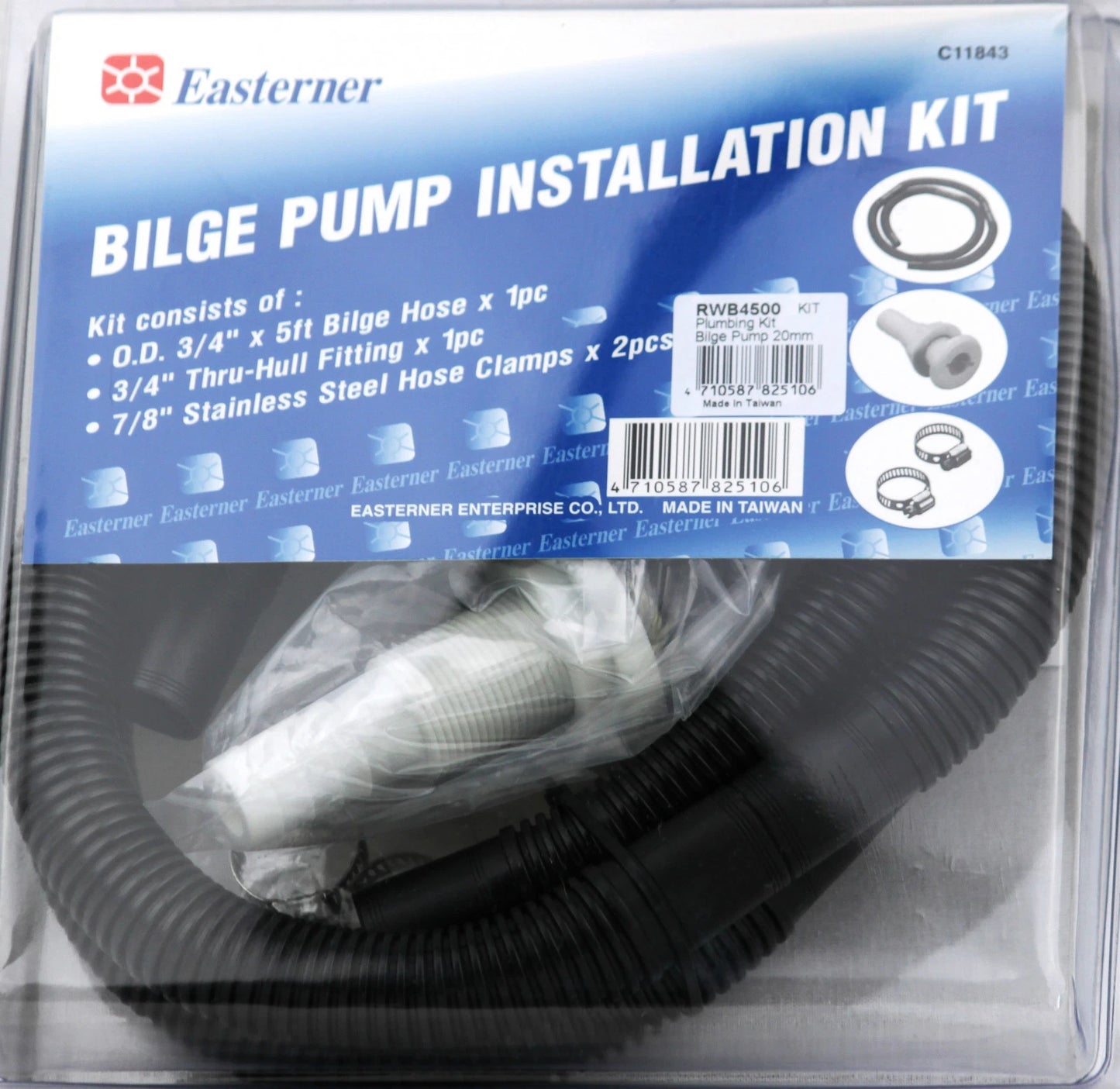 Bilge Pump Plumbing Kit / 20mm 3/4" with 5' Hose for Marine Applications
