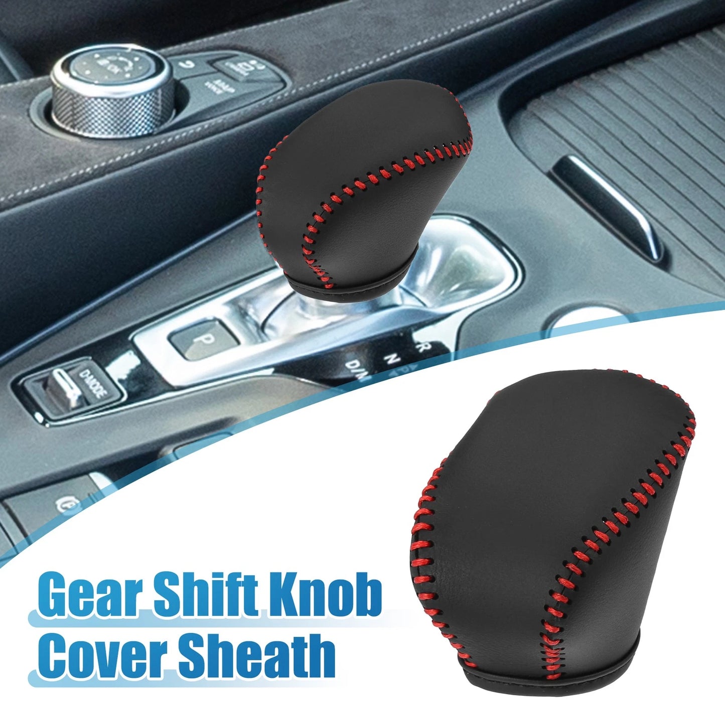 Gear Shift Knob Cover Sheath for Infiniti QX50 Black Red Stitches