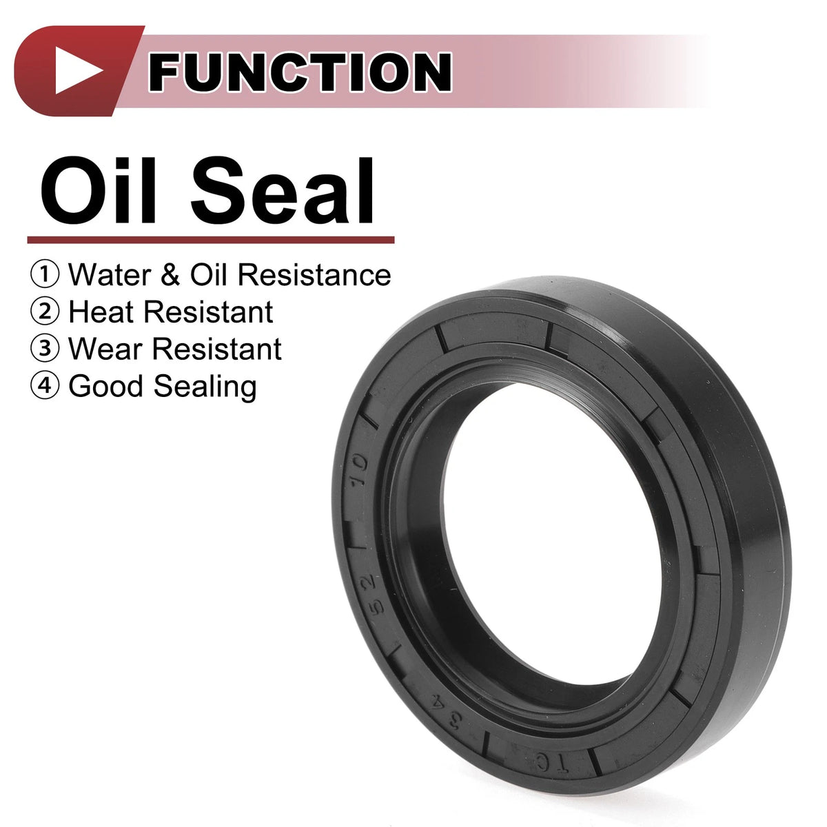 Rotary Shaft Seal 34x52x10mm Nitrile 70 Durometer Black 5 Pcs