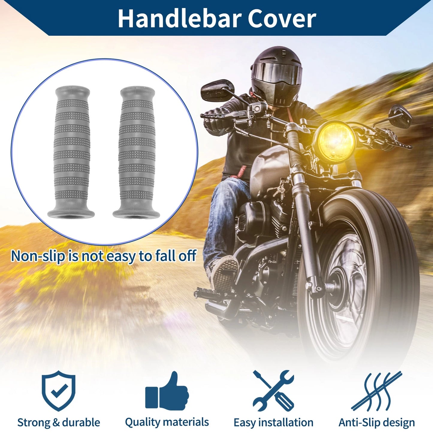 7/8" 22mm Hand Grips Cover End Grips Rubber Gray for Motorcycle