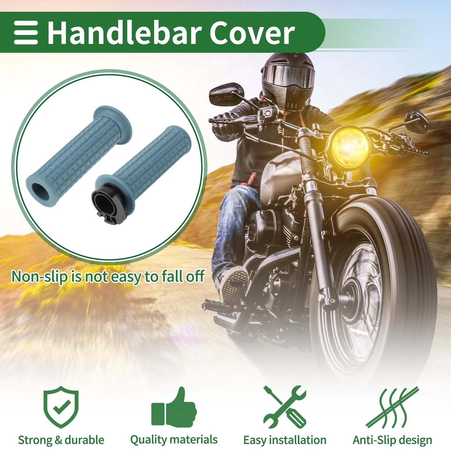 7/8" 22mm Hand Grips for Motorcycle TPU Gray Blue Square