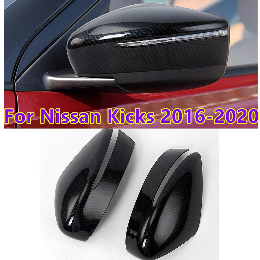 2 x Carbon Fiber Mirror Side Lid Cover Trim for Nissan Kicks (2016–2020)