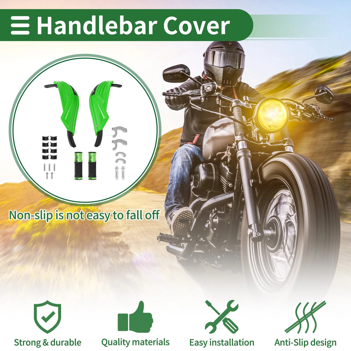 Motorcycle Hand Grips Cover Kit End Grips Aluminum Rubber Green for Motorcycle