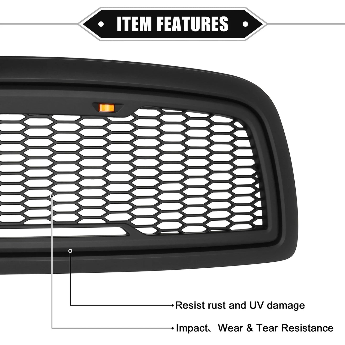 Front Grille Assembly with LED Lights for Dodge Ram 3500 Matte Black (2010)