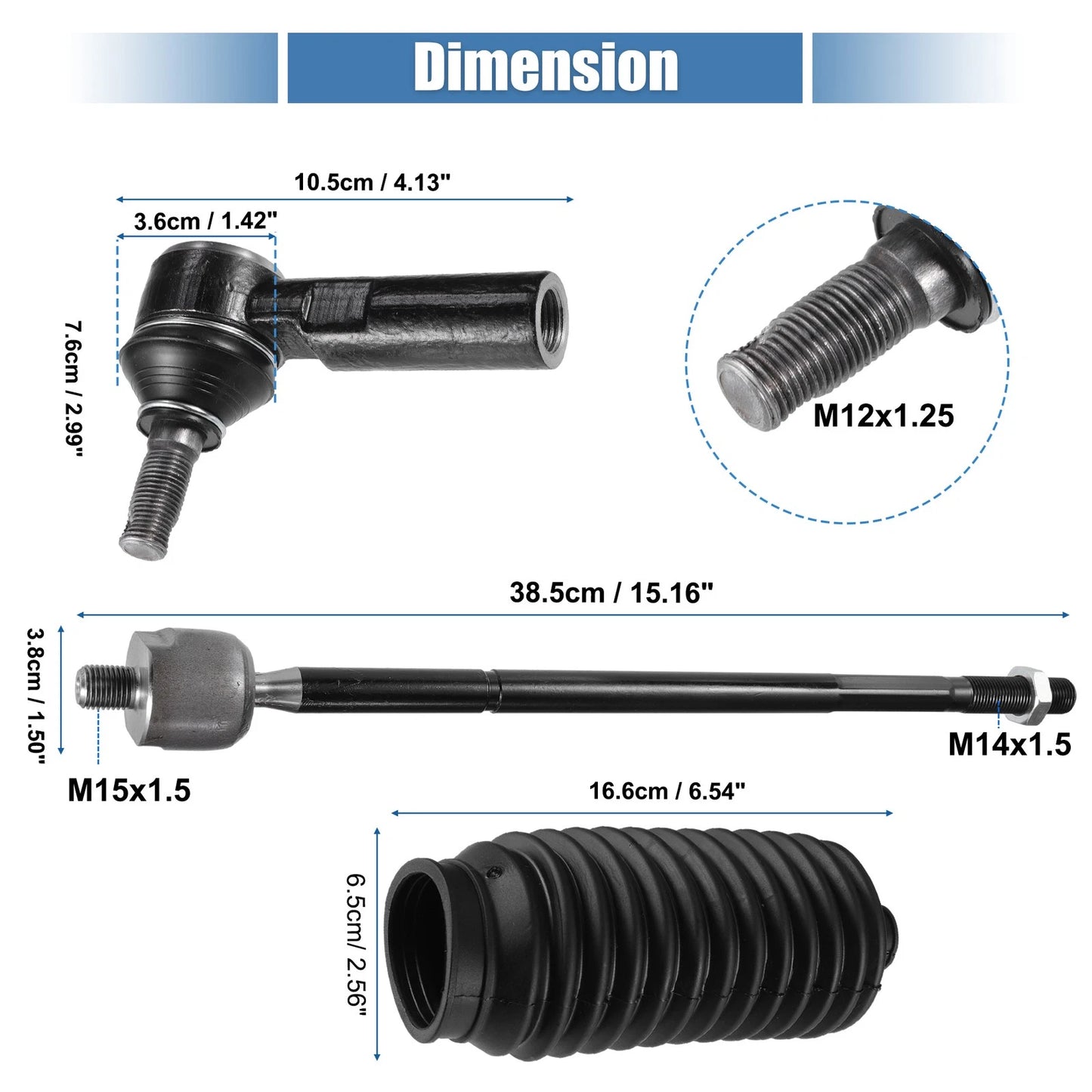 6 Pcs Tie Rod End Links with Boot for Toyota Matrix (2003-2008)