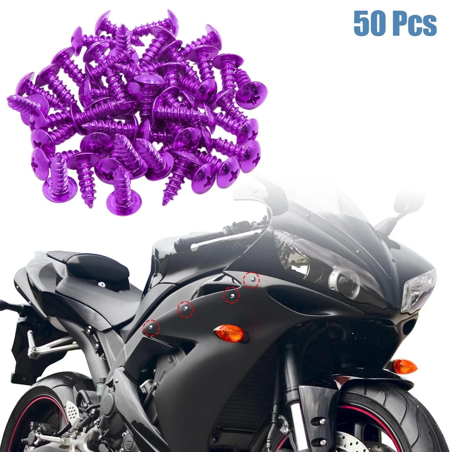 50pcs Purple Motorcycle Round Cross Head Self Tapping Bolts Screws for Bike