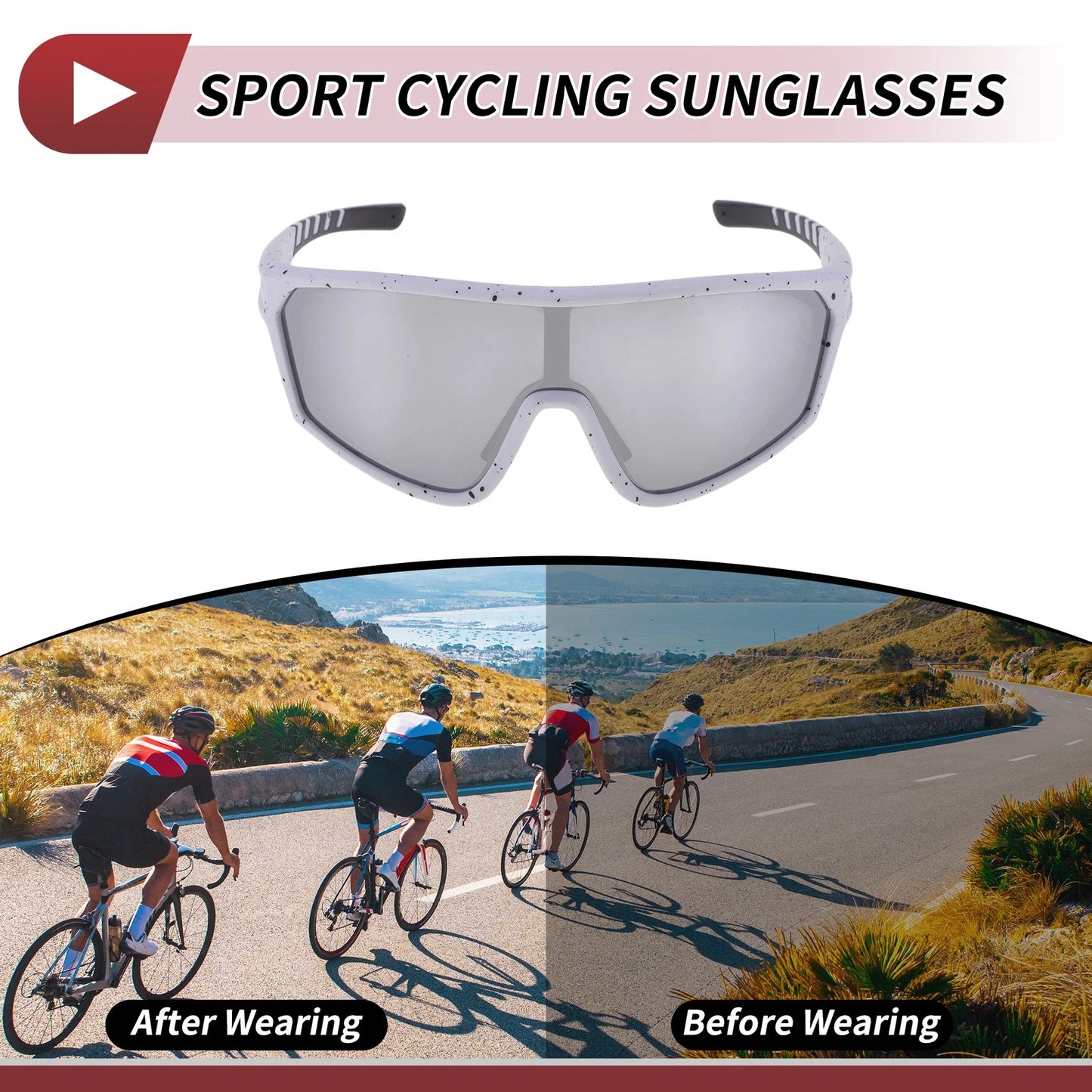 1 Set Motorcycle Riding Goggles Silver Tone Lens Black White Frame PC UV400 for Motorcycle