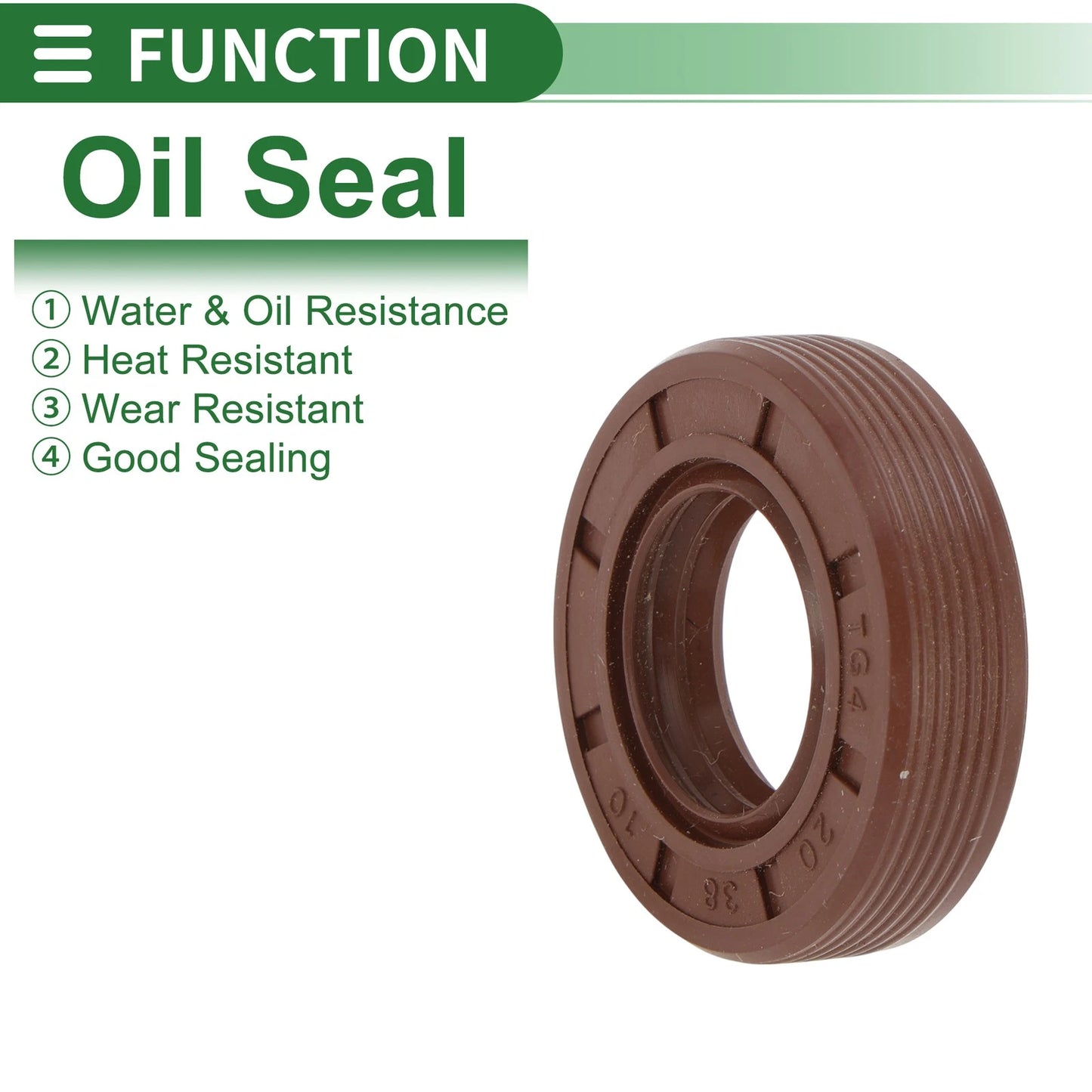 Oil Seal 20x38x10mm FKM Rubber High Pressure Brown 5 Pcs