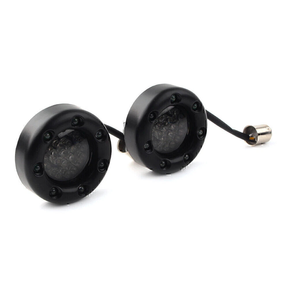 Red LED Turn Signal Lights with Gloss Black Trim Ring for Harley Sportster