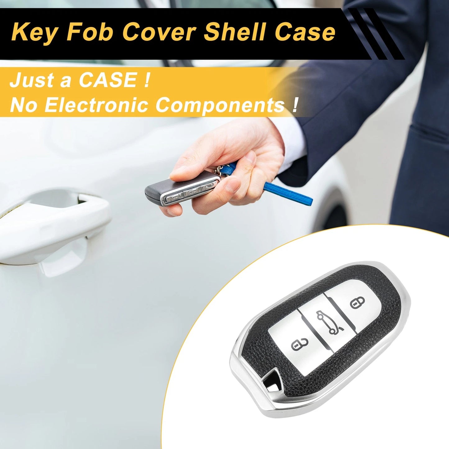 Silver TPU Key Fob Shell Cover Case for Peugeot 308 (2007-2014)