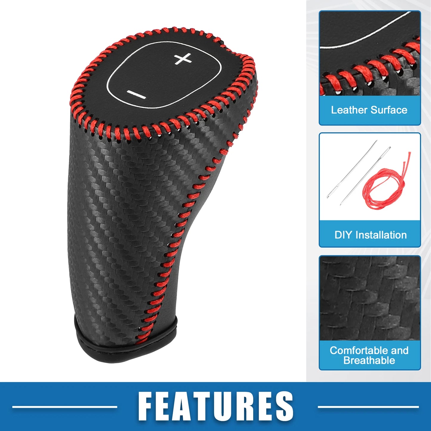 Gear Shifting Knob Cover Trim for Chevy Equinox Malibu Black Red Stitches