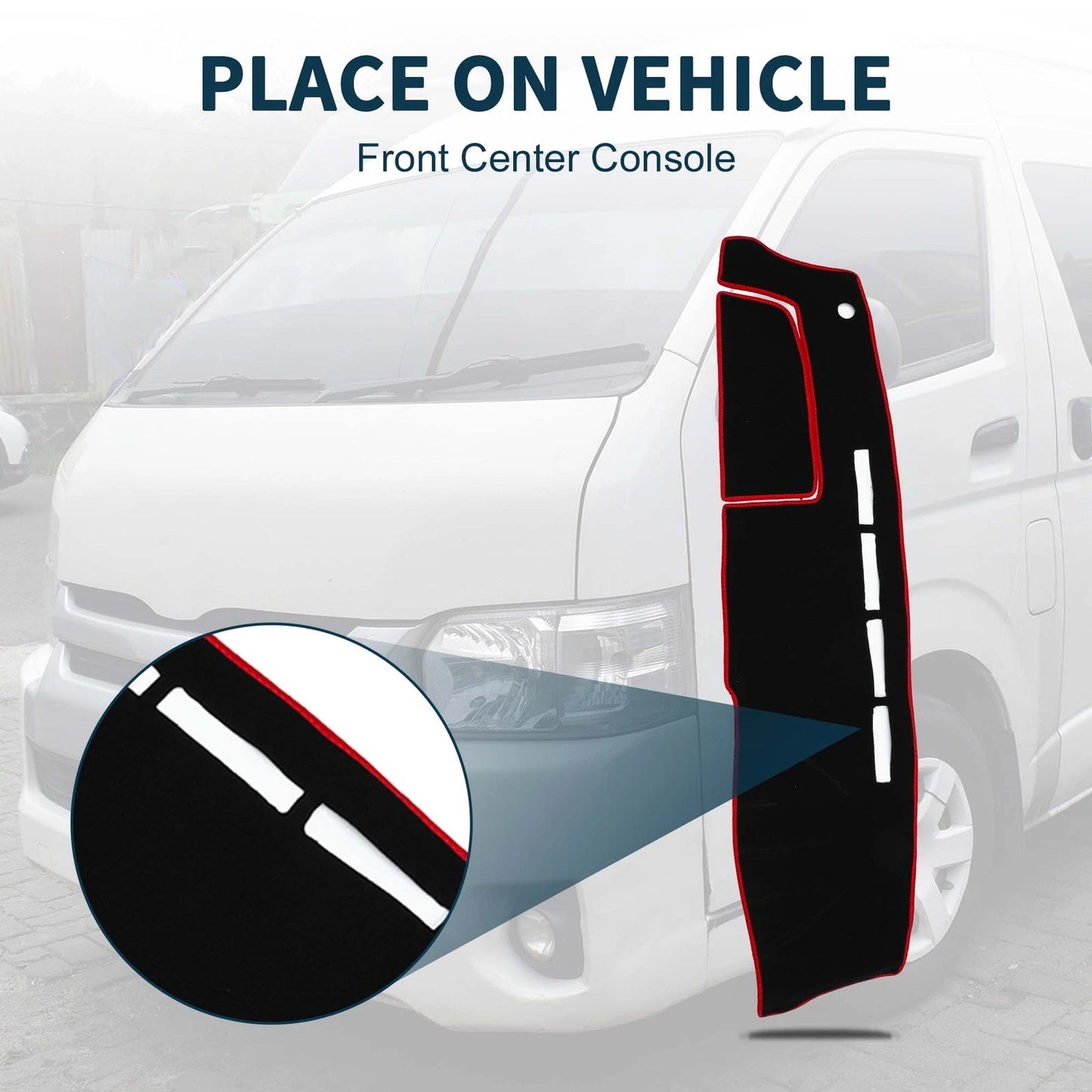 Dashboard Dash Cover Mat with Sticker Black Red for TOYOTA HIACE (2004–2024)
